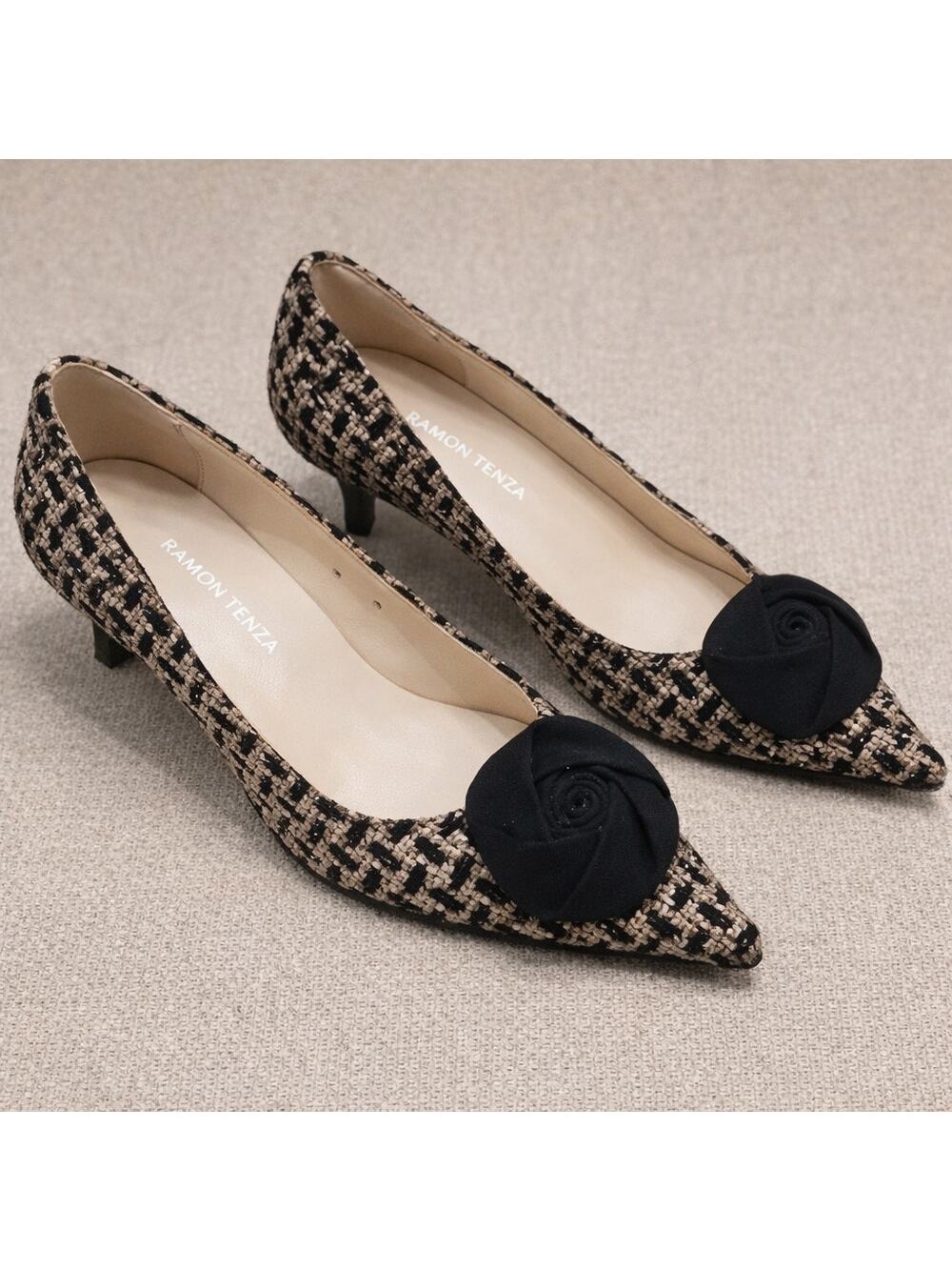 VTG Ramon Tenza Kitten Heels Black Tan Pointed Toe 6B